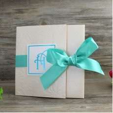 Embossing Invitation Card with Ribbon Bow Printing Customized Greeting Card 